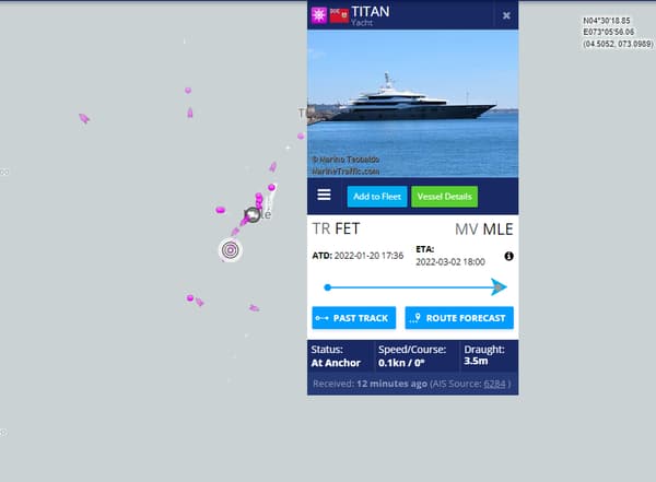 Une capture d'écran du site MarineTraffic Une capture d'écran du site MarineTraffic