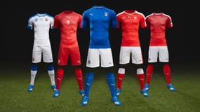 Les maillots domicile de la Slovaquie, la République Tchèque, l'Italie, la Suisse et l'Autriche