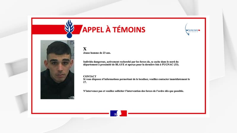 Appel à témoin diffusé par la gendarmerie de Gironde le 3 janvier 2023 après l'évasion d'un détenu