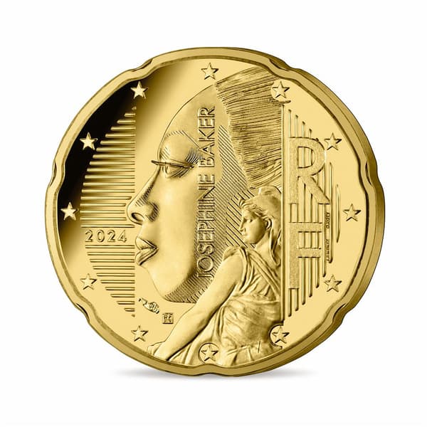 La nouvelle face nationale française de la pièce de 20 centimes d'euro, représentant Joséphine Baker.