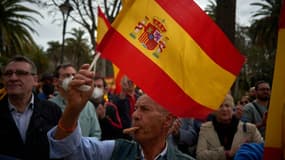 Manifestation contre la vie chère à l'appel du parti d'extrême droite Vox à Malaga dans le sud de l'Espagne, le 19 mars 2022