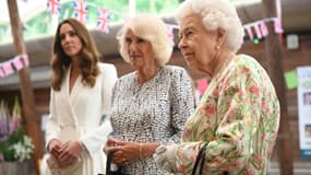 Camilla Parker Bowles (au centre) et la reine Elizabeth II 