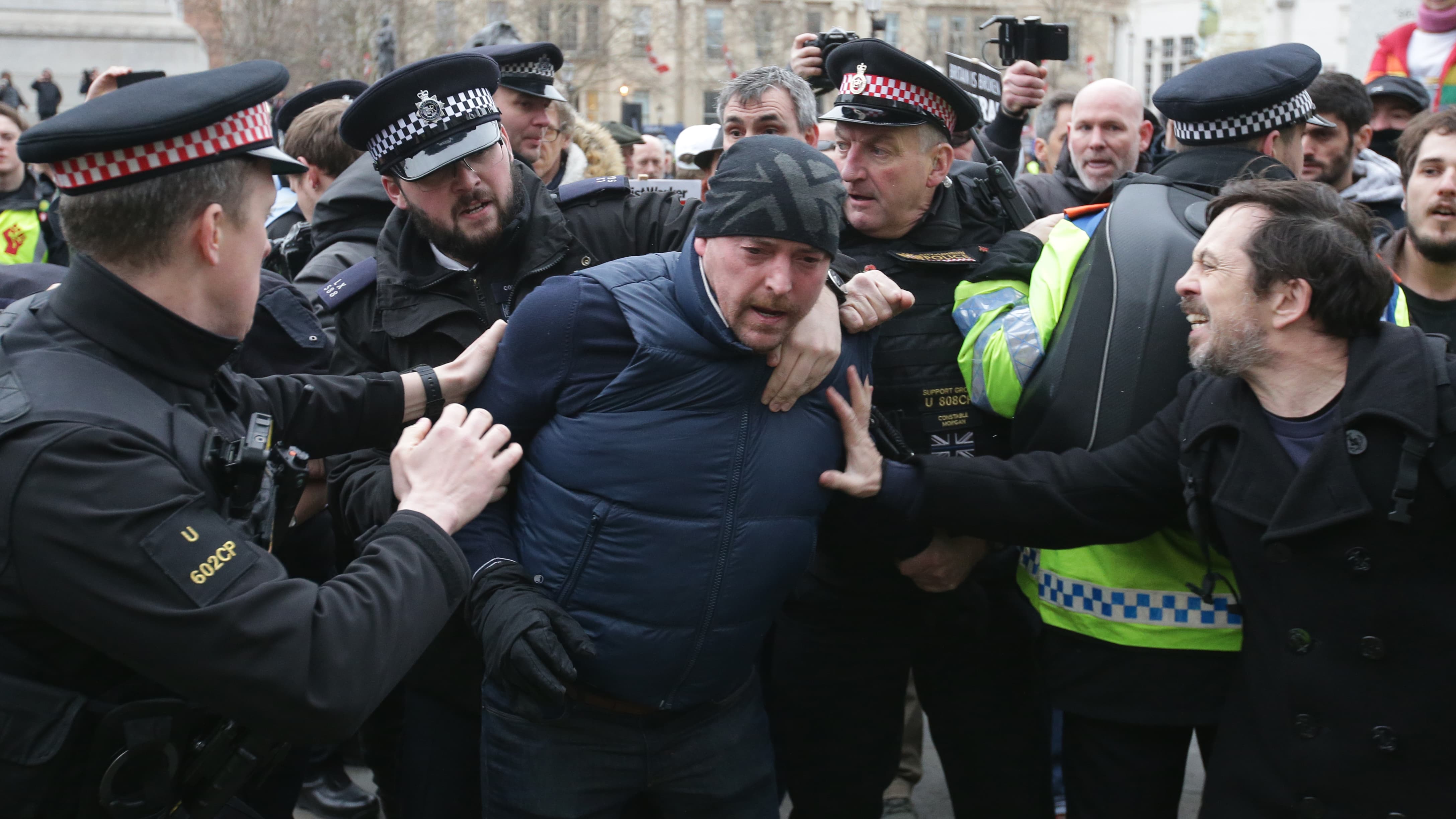 Arrestation d'un manifestant pro-Brexit, à Londres le 12 janvier 2019. Arrestation d'un manifestant pro-Brexit, à Londres le 12 janvier 2019.