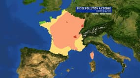 Carte de la pollution à l'ozone en France.