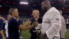 Luis Enrique et Teddy Riner après la finale de Ligue des champions entre le PSG et l'Inter, le 31 mai 2025 à Munich