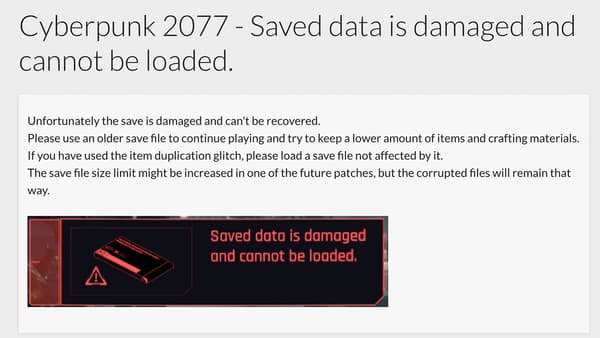 La réponse de CD Projekt concernant le bug de sauvegarde de Cyberpunk 2077