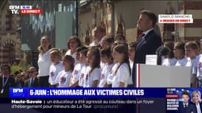 Hommage aux victimes civiles à Saint-Lô: la Marseillaise chantée par Emmanuel Macron, les chanteurs du cœur de l'armée française et des élèves