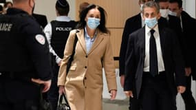 Nicolas Sarkozy et son avocate Jacqueline Laffont arrivent au Palais de justice de Paris, le 23 novembre 2020. 
