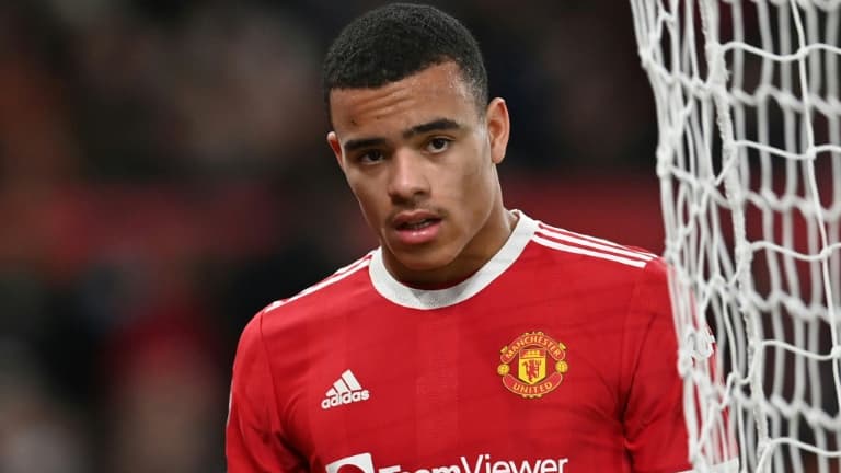 L'attaquant de Manchester United Mason Greenwood, lors du match de la 21e journée de Premier League à domicile contre Wolverhampton, le 3 janvier 2022 au Stade d'Old Trafford
