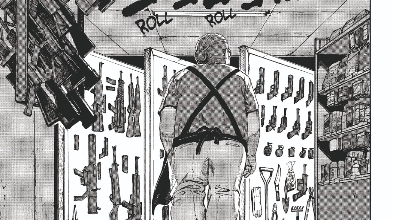 Une planche du premier tome du manga "Sakamoto Days" Une planche du premier tome du manga "Sakamoto Days"