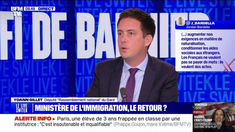 Retour d'un ministère de l'Immigration: le député RN Yoann Gillet dénonce 