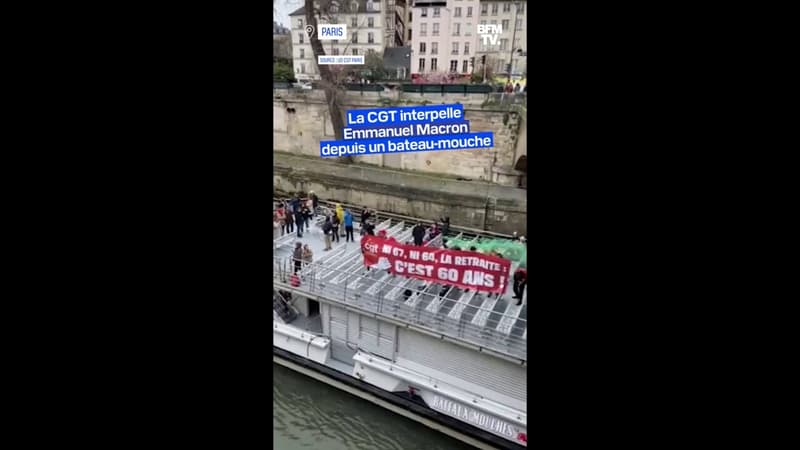 Des militants de la CGT ont interpellé Emmanuel Macron depuis une péniche alors qu'il visitait le chantier de Notre-Dame