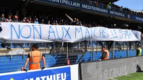 Une banderole contre les matchs le 5 mai en France, mai 2019