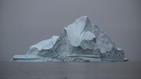 Une photographie prise dans le fjord Scoresby, à l'est du Groenland, le 15 août 2023, montre un énorme iceberg à la dérive.