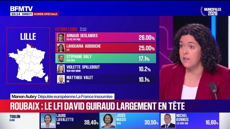 Municipales 2026: Manon Aubry (LFI) appelle "à un front antifasciste" dans les villes où l'extrême droite est en tête