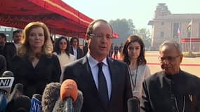 François Hollande donne un discours à l’occasion de sa visite officielle en Inde à New Delhi le 14 février 2013.