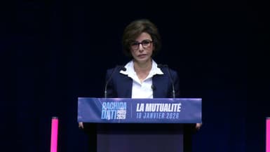 Rachida Dati lors de la cérémonie de voeux de la Fédération LR à Paris, ce dimanche 18 janvier 2026. 