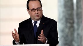François Hollande, pendant sa conférence de presse du 5 février 2015, à l'Elysée. 