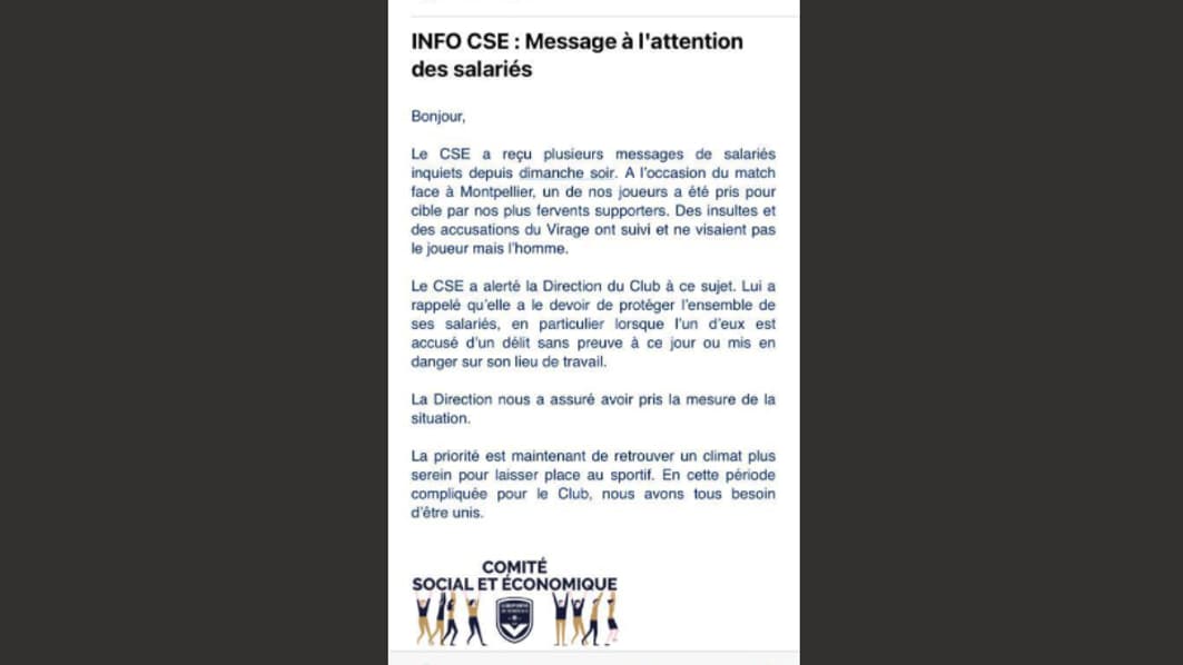 Le communiqué du CSE des Girondins de Bordeaux après la polémique Costil, le 22 mars 2022 Le communiqué du CSE des Girondins de Bordeaux après la polémique Costil, le 22 mars 2022