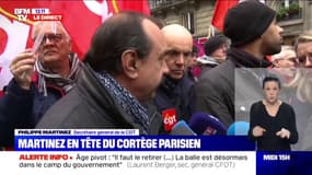 "Il y a de quoi s'interroger sur la volonté du gouvernement de prendre en compte l'avis des organisations syndicales" déclare Philippe Martinez (CGT) en tête du cortège parisien