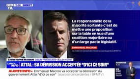 Coalition: "Des membres du gouvernement qui sont issus de LFI, pour moi, c'est une ligne rouge", estime Christophe Marion (Renaissance) 