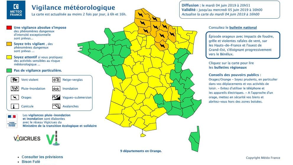 18 départements sont placés en vigilance orange orages. 18 départements sont placés en vigilance orange orages.