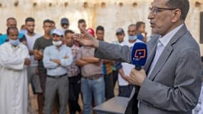 Saad Eddine El Othmani, Premier ministre marocain et président du parti islamiste PJD au pouvoir, en campagne électorale à Sidi Slimane, dans le nord-ouest du Maroc, le 27 août 2021