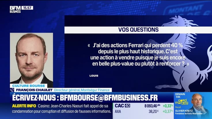 Culture Bourse : « J’ai des actions Ferrari qui perdent 40% depuis le plus haut historique. C’est plutôt une action à vendre puisque je suis encore en belle plus-value ? Ou plutôt à renforcer ? », par Julie Cohen-Heurton - 29/01