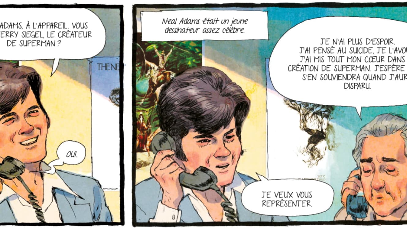 Neal Adams dans la BD sur le créateur de Superman. Neal Adams dans la BD sur le créateur de Superman.