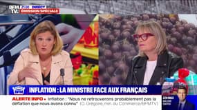 "Quand je vais faire mes courses, je ne vois pas les paniers anti-inflation", Marie Flanquart, retraitée, interpelle la ministre du commerce, Olivia Grégoire