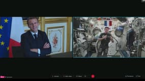 Emmanuel Macron et Thomas Pesquet en visioconférence