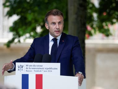 Emmanuel Macron, lors des 80 ans du Débarquement, à Bayeux (Calvados), le 7 juin 2024