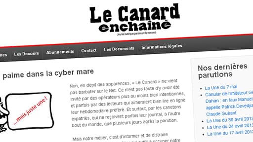 Une du site Le Canard enchaîné