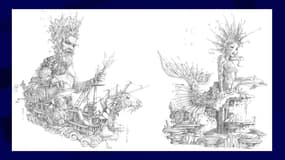 Les visuels des chars du roi et de la reine de l'édition 2025 du carnaval de Nice.