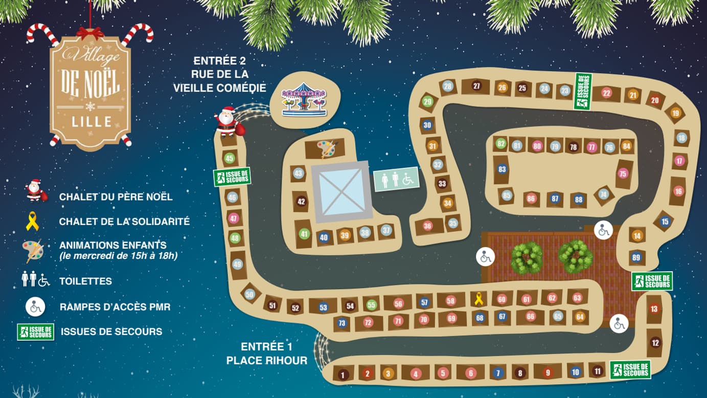 Le plan du marché de Noël de Lille en 2023.