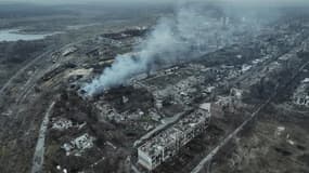 Des bâtiments lourdement endommagés à Chasiv Yar, dans la région de Donetsk, au milieu de l'invasion Russe de l'Ukraine, le 29 janvier 2025.