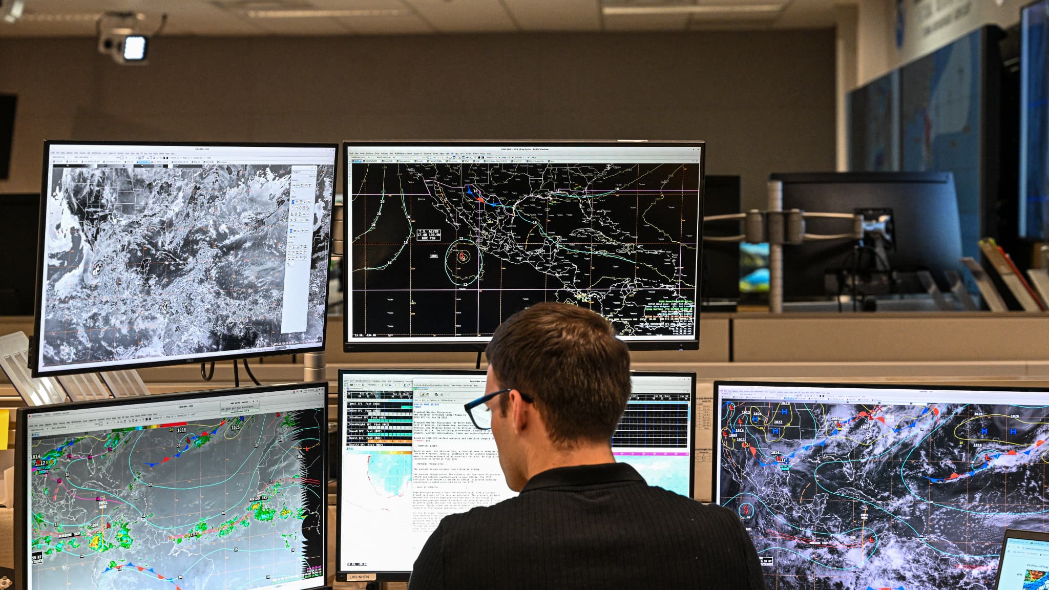 Aidan Mahoney, a meteorologist specialized in tropical analysis in the Oceanic and Atmospheric National Administration (NOAA) in Miami, Florida, on May 30, 2025. Aidan Mahoney, a meteorologist specialized in tropical analysis in the Oceanic and Atmospheric National Administration (NOAA) in Miami, Florida, on May 30, 2025.