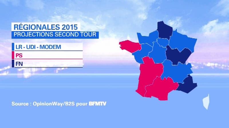 Une carte possible de la France au second tour malgré un grand nombre de régions où l'issue est très incertaine en raison de la volatilité du report de voix