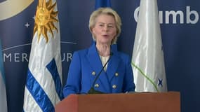 Ursula Von Der Leyen, présidente de la Commission européenne en Uruguay pour l'accord UE Mercosur le 6 décembre 2024