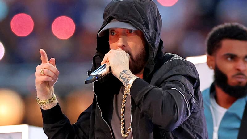 Eminem lors du show de la mi-temps du Superbowl, le 13 février 2022 à Inglewood (Calfornie). 