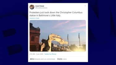 La statue du navigateur a été vandalisée par des protestataires.