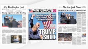 Les unes de la presse américaine du 14 juillet 2024, après la tentative d'assassinat contre Donald Trump. 