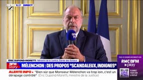 "Opposer justice et police, comme le font certains en permanence, c'est extrêmement grave pour notre pacte républicain", fustige Eric Dupond-Moretti