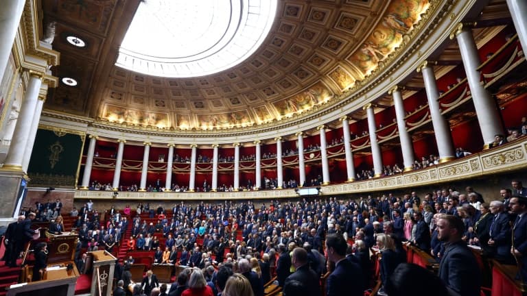 Vue générale de l'Assemblée nationale avant une déclaration du Premier ministre Gabriel Attal, à Paris le 30 janvier 2024