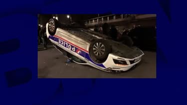 Voiture renversée devant la Préfecture de Police de Paris le 16 novembre 2019