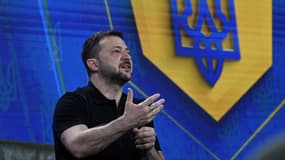 Le président ukrainien Volodymyr Zelensky lors d'une conférence de presse tenue à Kiev le 27 août 2024