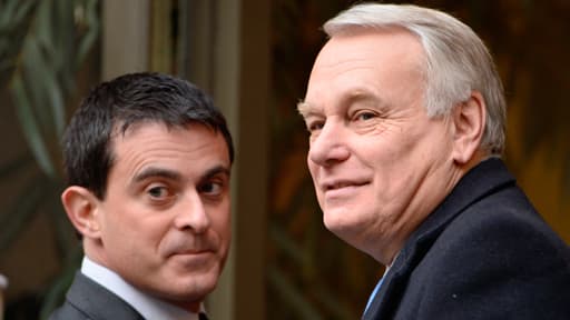 Jean-Marc Ayrault et Manuel Valls lors du petit déjeuner de la nouvelle année, le 3 janvier 2014.