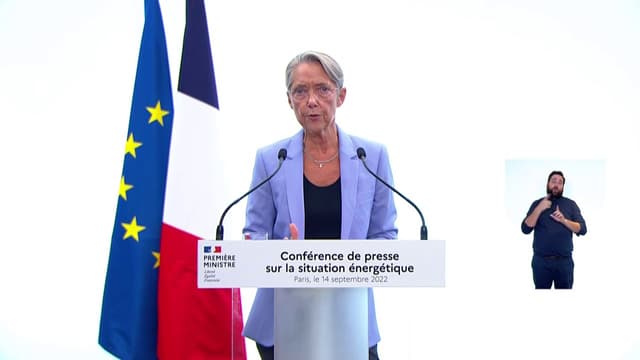 Elisabeth Borne, première ministre, lors d'une conférence de presse sur la crise énergétique le 14 septembre 2022 