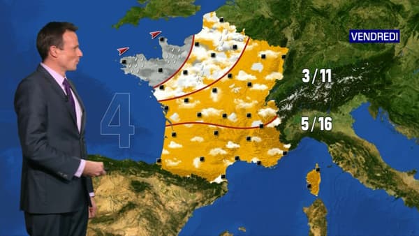 La carte de France du temps prévu vendredi.