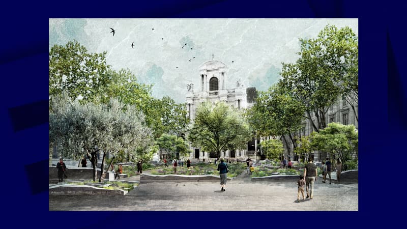 Le futur jardin de la Place Saint Gervais à Paris, lieu de mémoire et de recueillement dédié aux victimes du 13-Novembre et leurs familles.